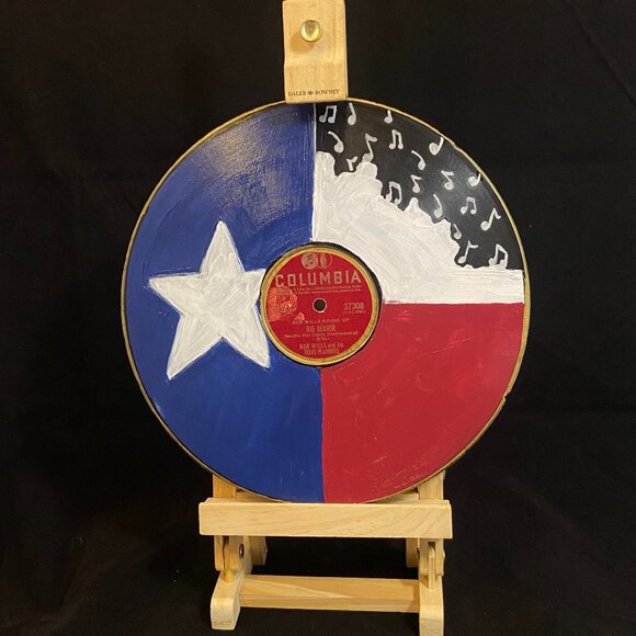 Hand painted Record - Texas Flag  -1of1-  by BadAsh -Unique Decor - Picture 1 of 1